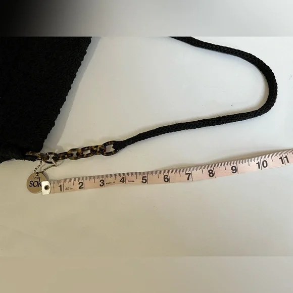 The Sak Black Crochet Flap Snap Closure Faux Tortoise Links Shoulder Mini Bag - Picture 11 of 11